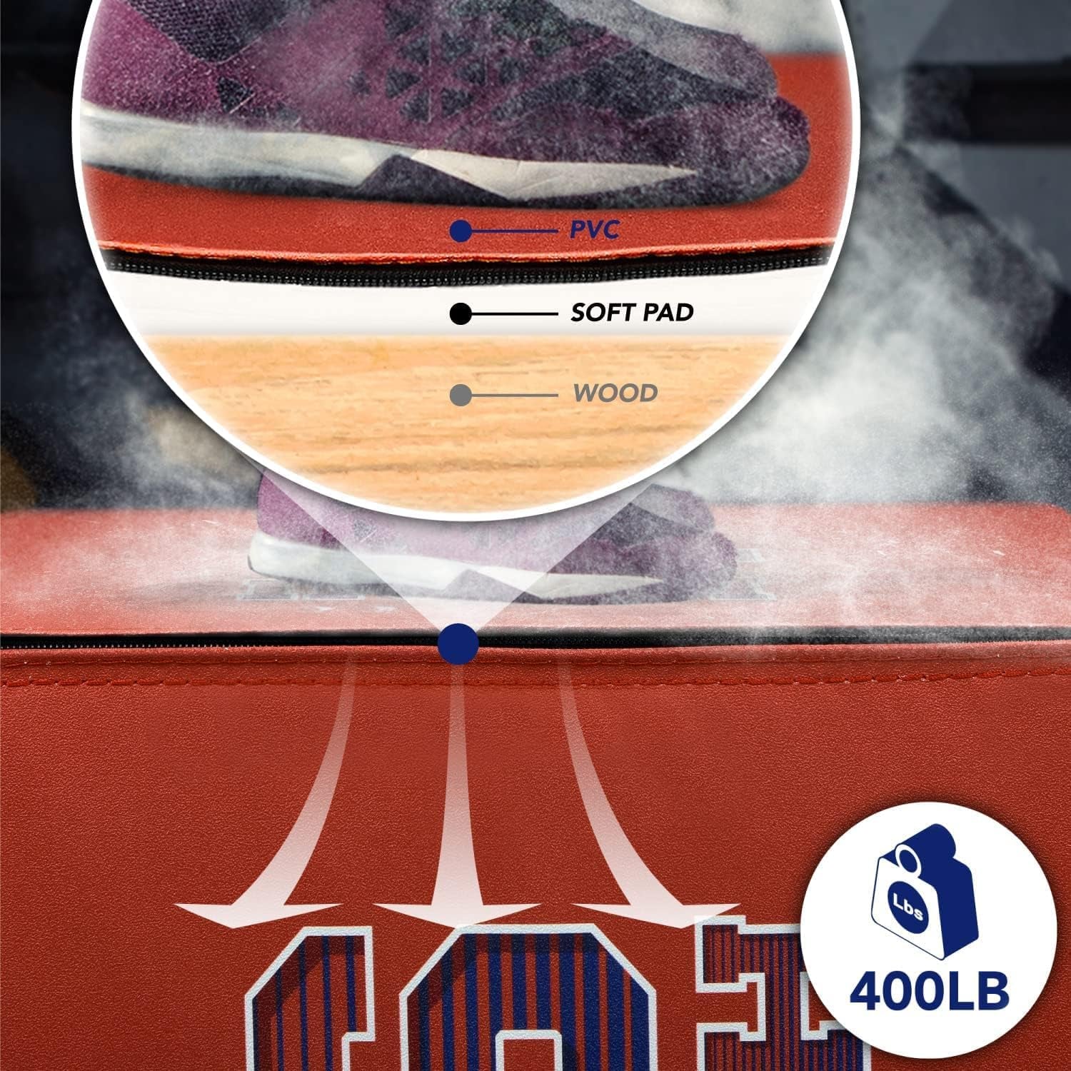 3-In-1 Soft-Padded Plyo Box with Wooden Core, Non-Slip Multi-Use Cushioned Plyometric Jump Box with Vinyl Cover for Jumping, Conditioning, Strength Training