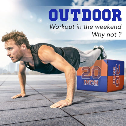 3-In-1 Soft-Padded Plyo Box with Wooden Core, Non-Slip Multi-Use Cushioned Plyometric Jump Box with Vinyl Cover for Jumping, Conditioning, Strength Training