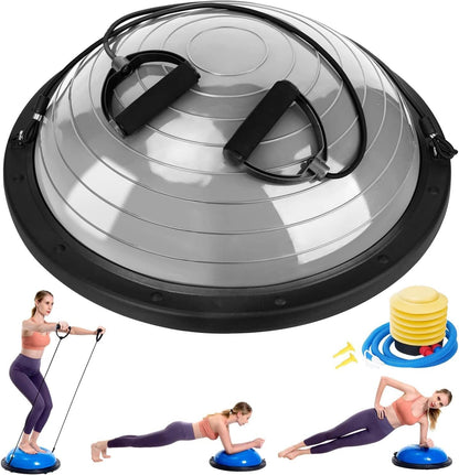 Half Balance Ball Trainer, Half Yoga Exercise Ball with Resistance Bands and Foot Pump, Balance Trainer for Stability Training, Strength Exercise Fitness, Home Gym Workout Equipment
