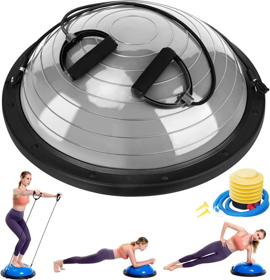 Half Balance Ball Trainer, Half Yoga Exercise Ball with Resistance Bands and Foot Pump, Balance Trainer for Stability Training, Strength Exercise Fitness, Home Gym Workout Equipment